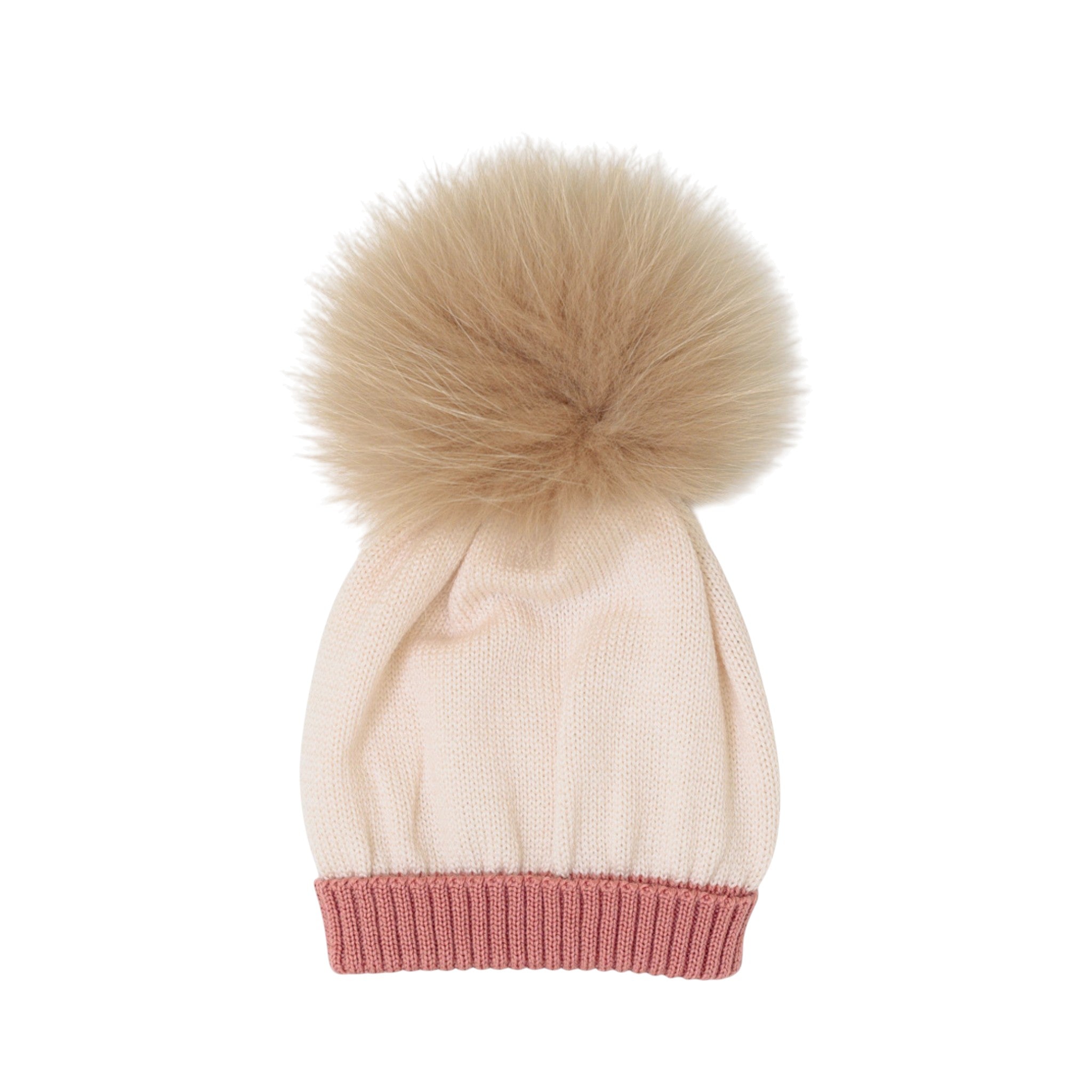 Cuffia Neonata Lana Vergine 100% Natural Rosa Pon Pon IN7171/R