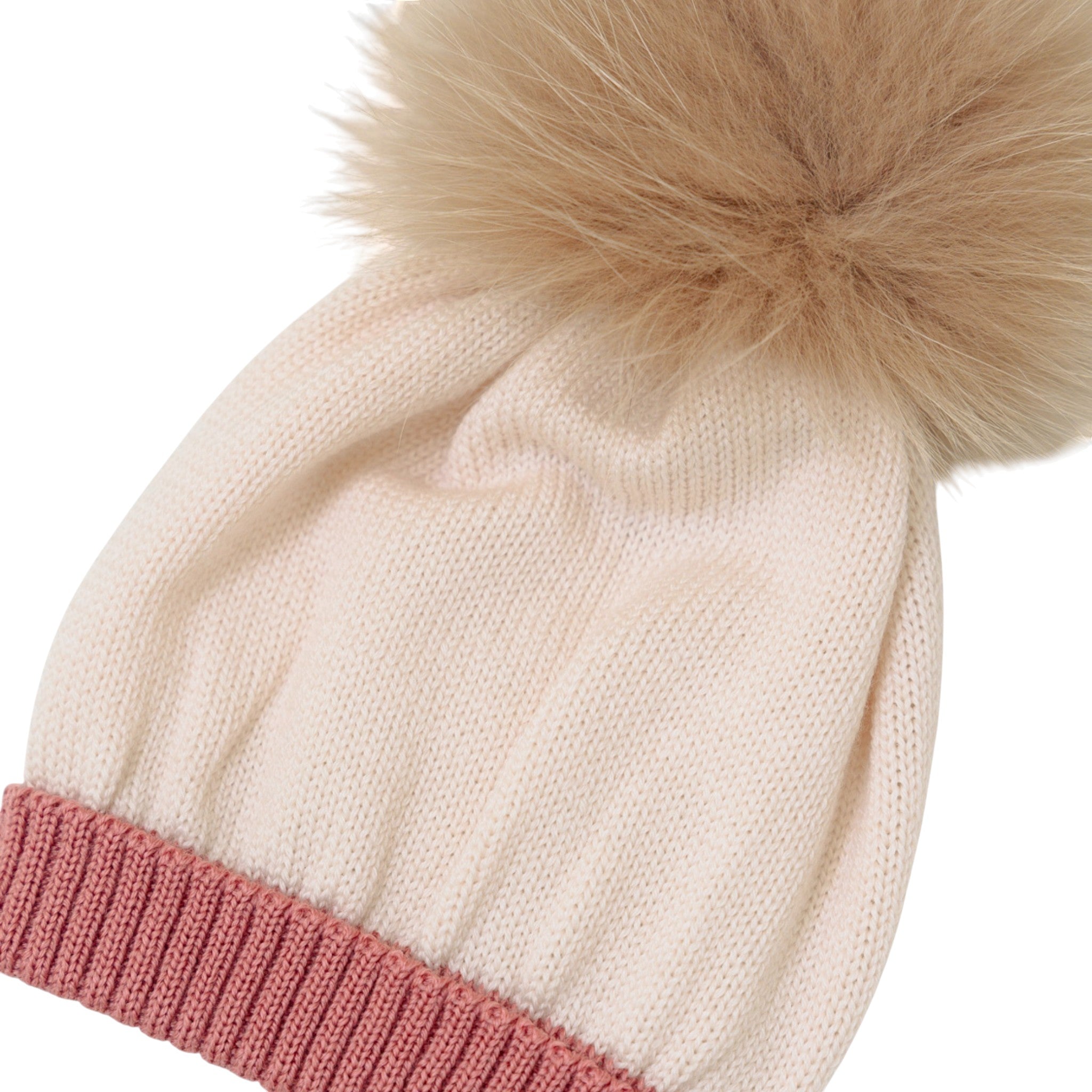Cuffia Neonata Lana Vergine 100% Natural Rosa Pon Pon IN7171/R
