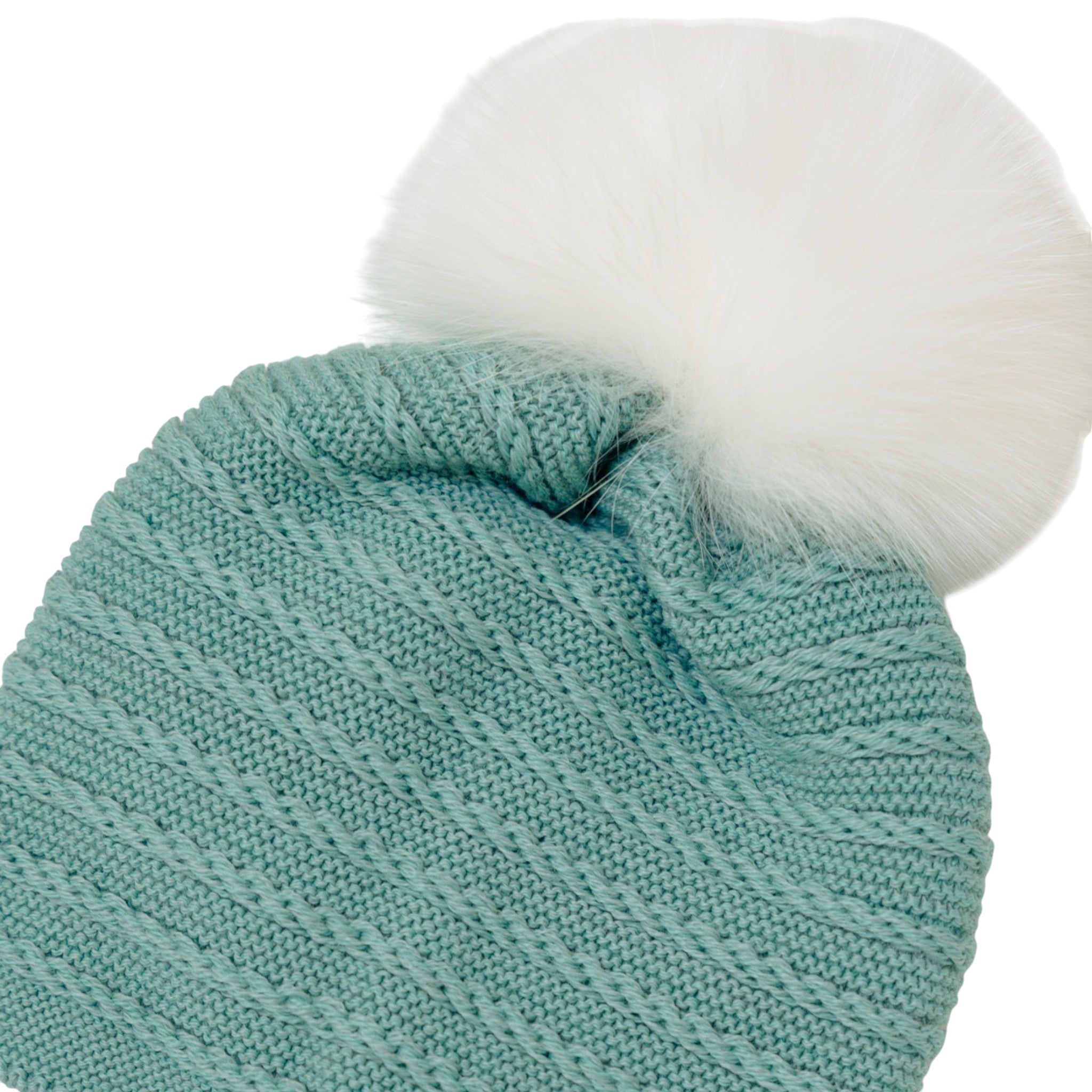 Cuffia Pon Pon Neonato Lana Vergine 100% Verde Salvia IN6671