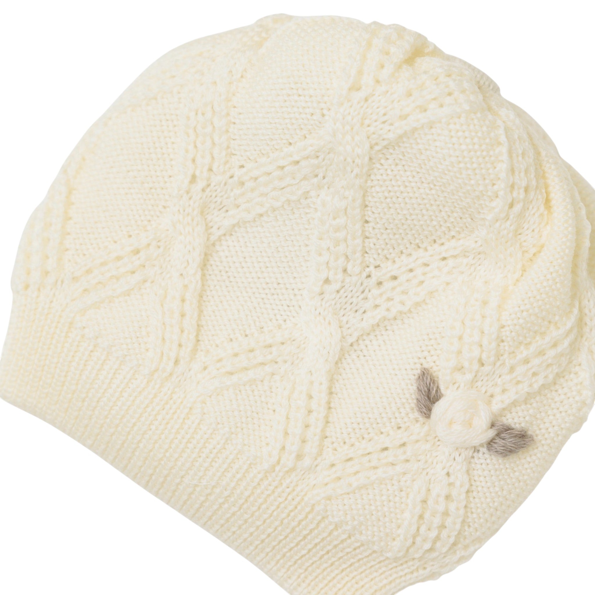 Cuffia Neonata Lana Vergine 100% Vaniglia Tortora IN2471BT/V