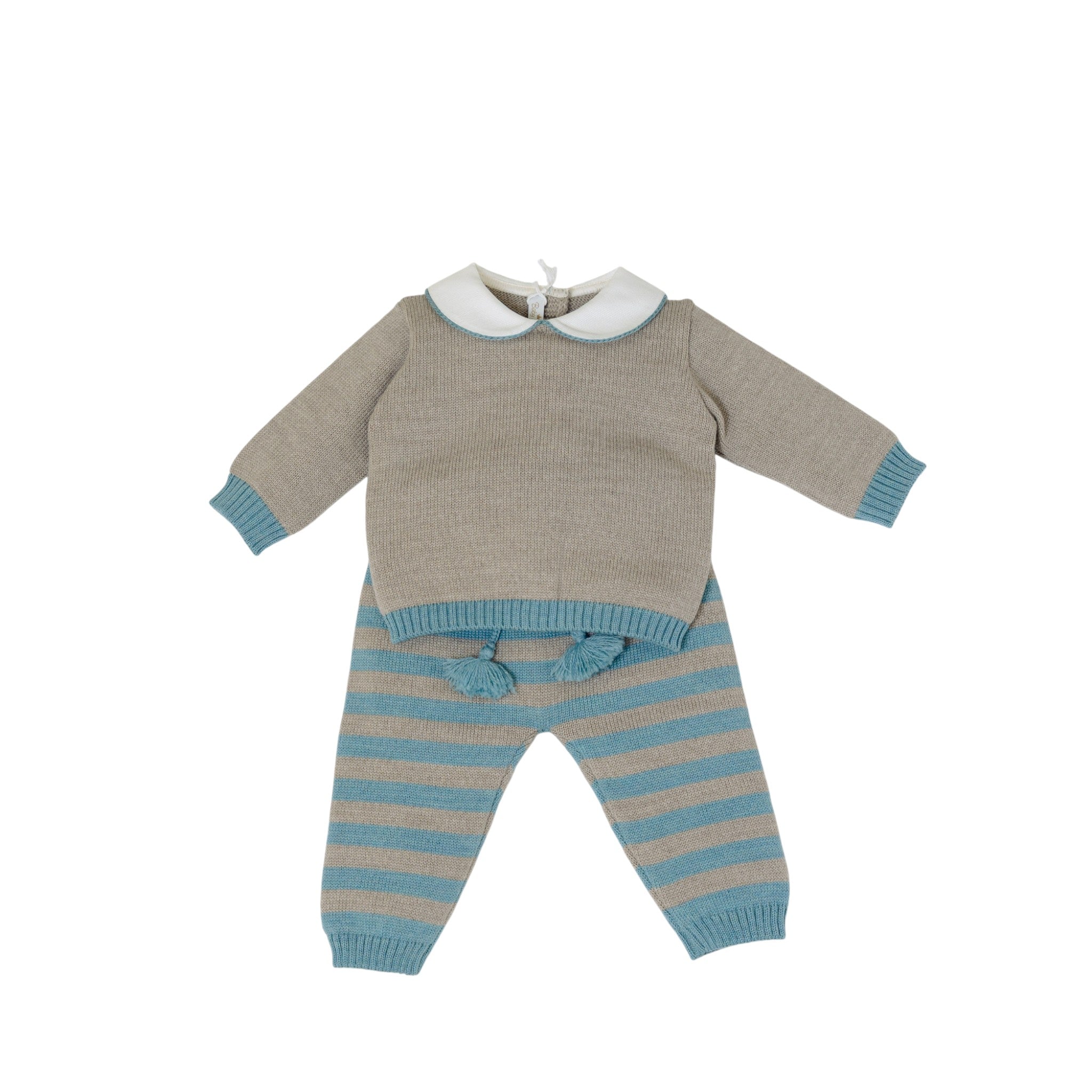 Completo Nascita Verde Righe Pura Lana BABY LORD 523