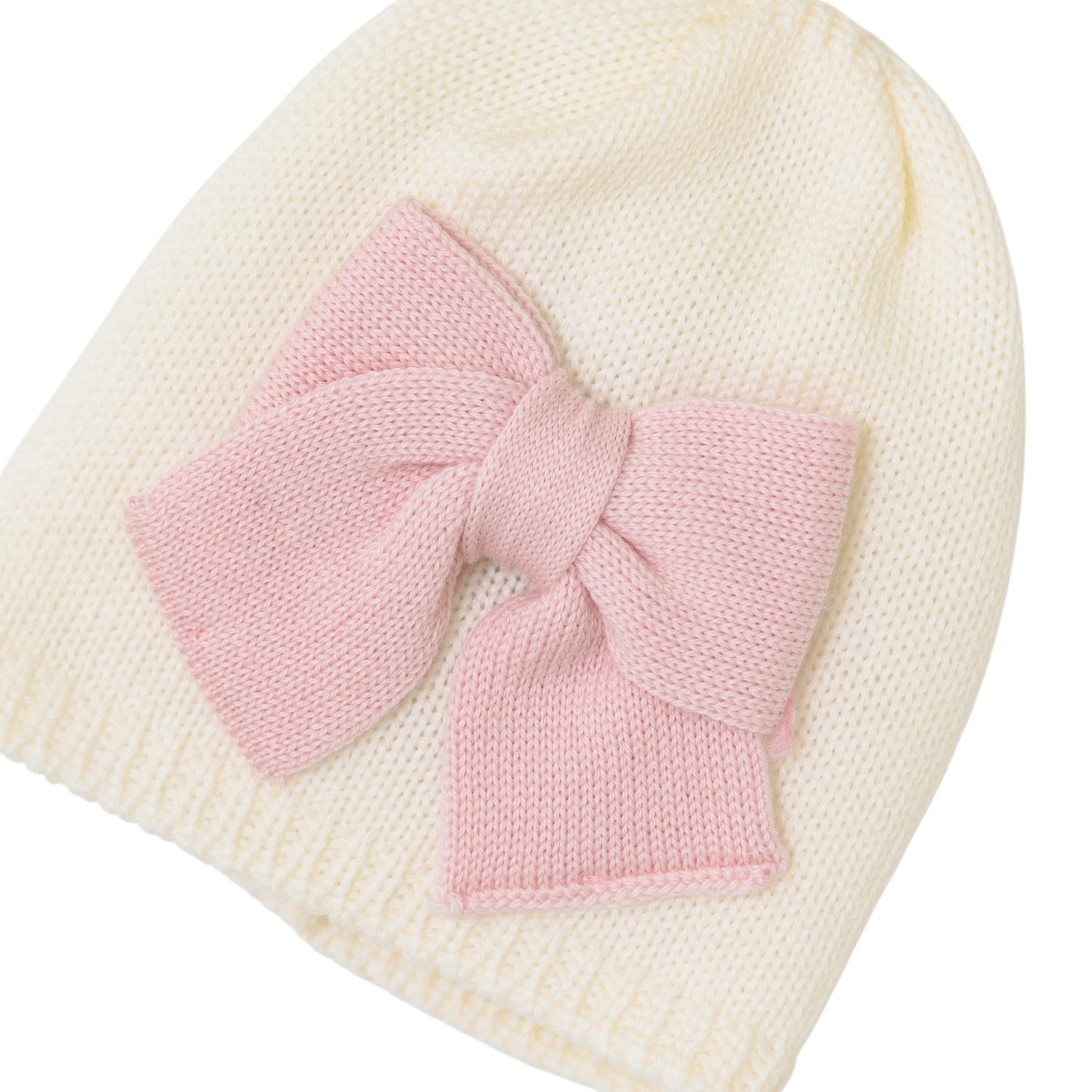 Cuffia Neonata PANNA Fiocco Rosa LE DODO' - Made in Italy