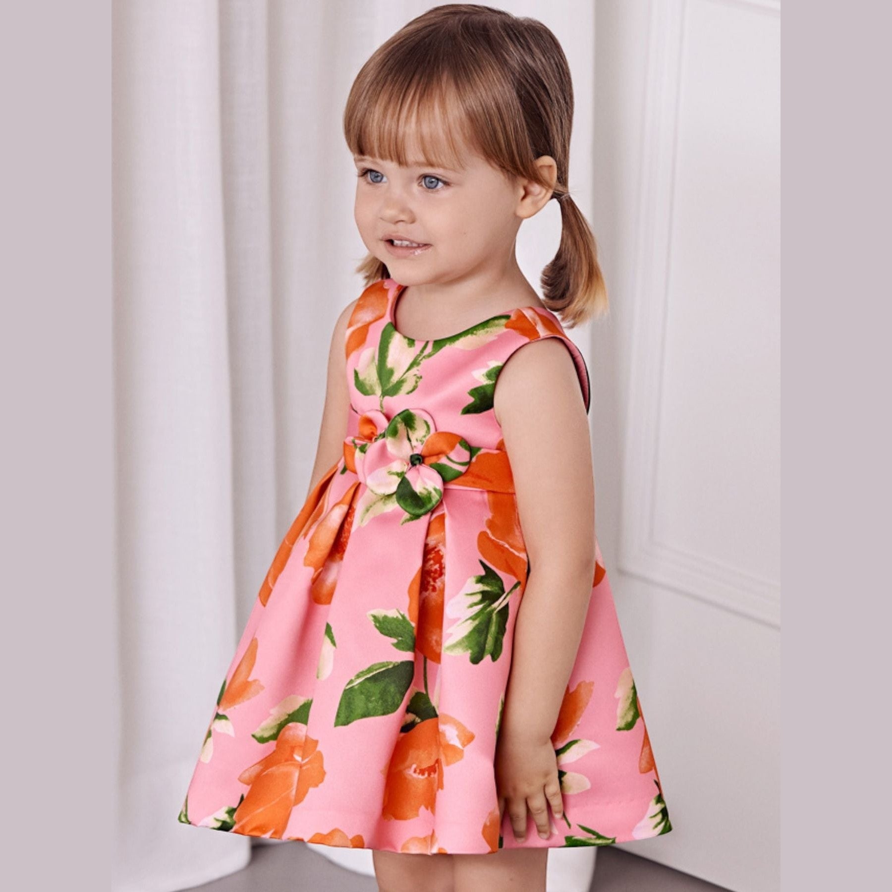 Abito saten stampato Bimba FUCSIA 5021 -  NANU' BABY