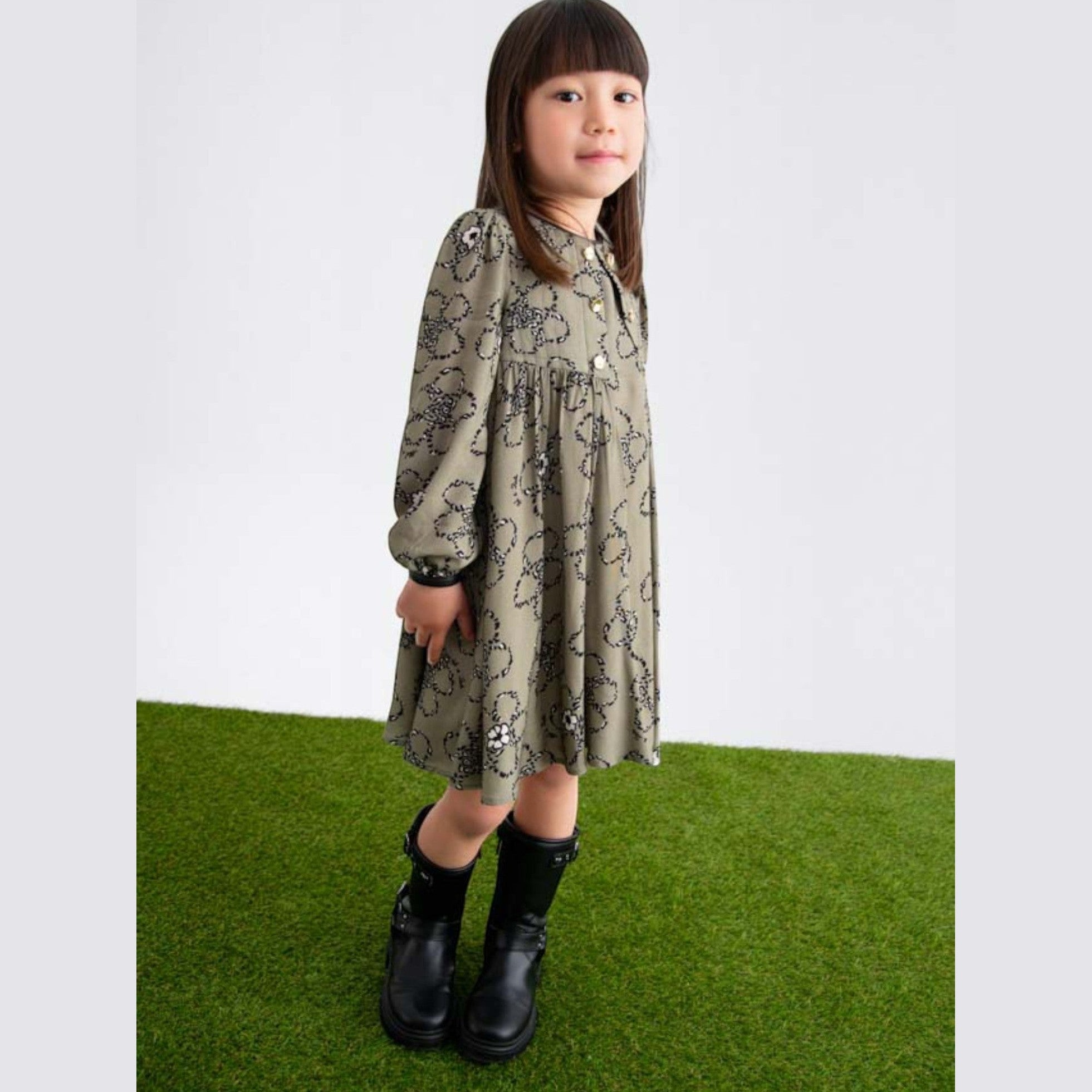 Abito viscosa stampato Bimba Verde 5536/6 -  NANU' BABY