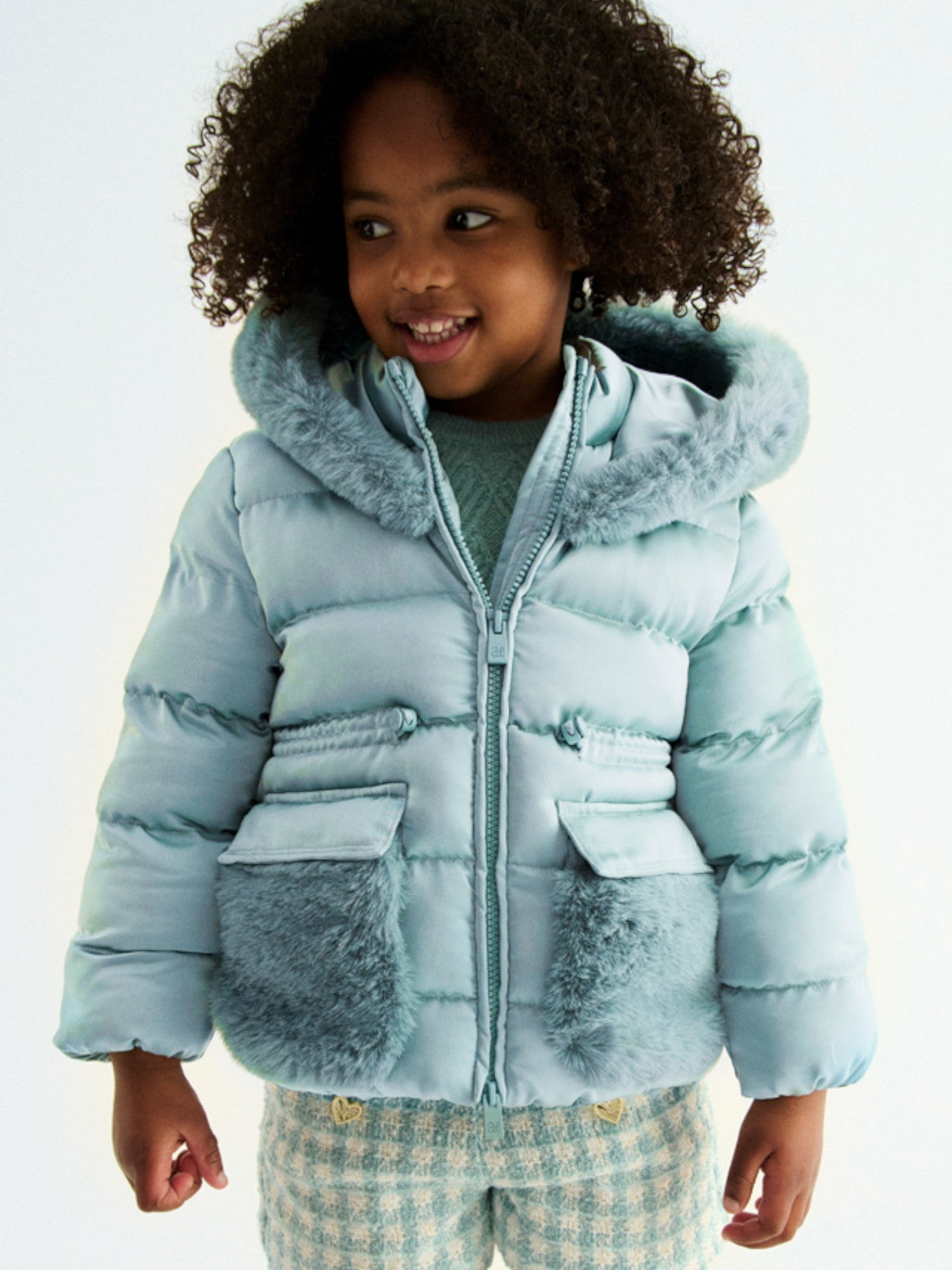 Giubbotto satinato pelo Bimba Verde 5849/16 -  NANU' BABY