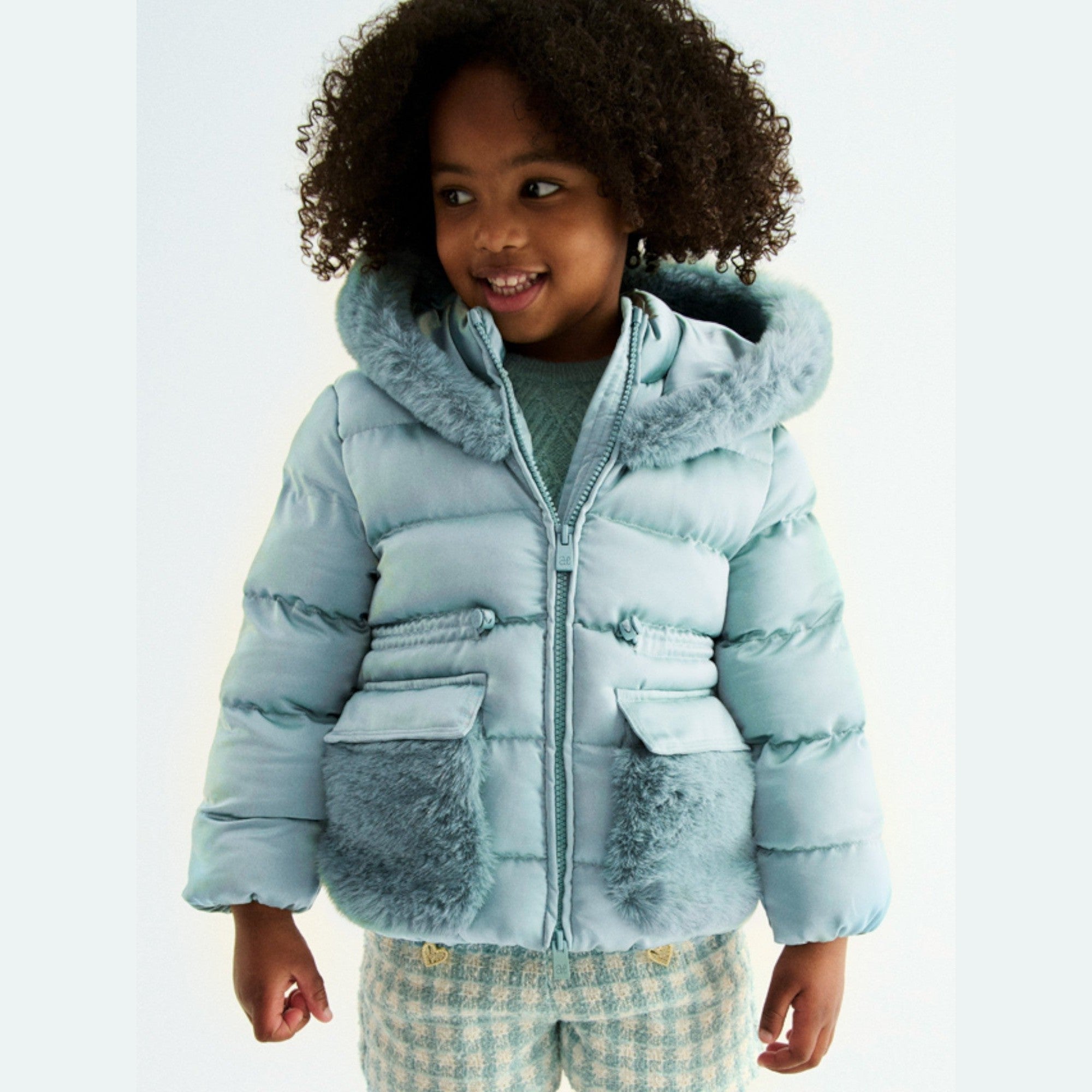 Giubbotto satinato pelo Bimba Verde 5849/16 -  NANU' BABY