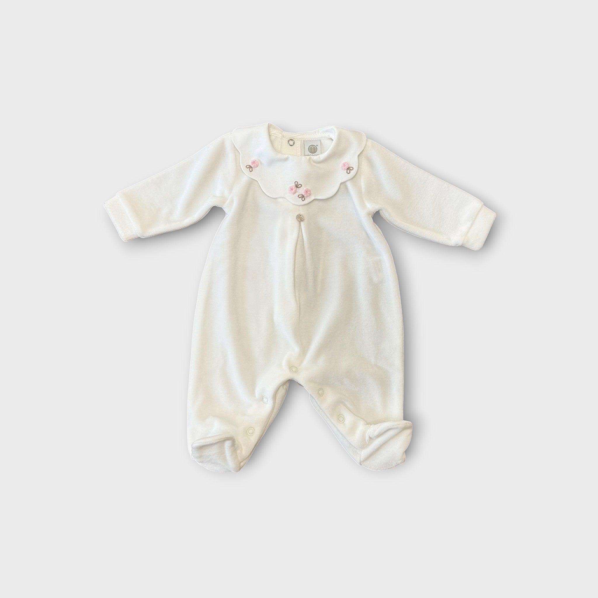 Tutina Neonata Ciniglia 100% Vaniglia Colletto Rosa IN1014/R