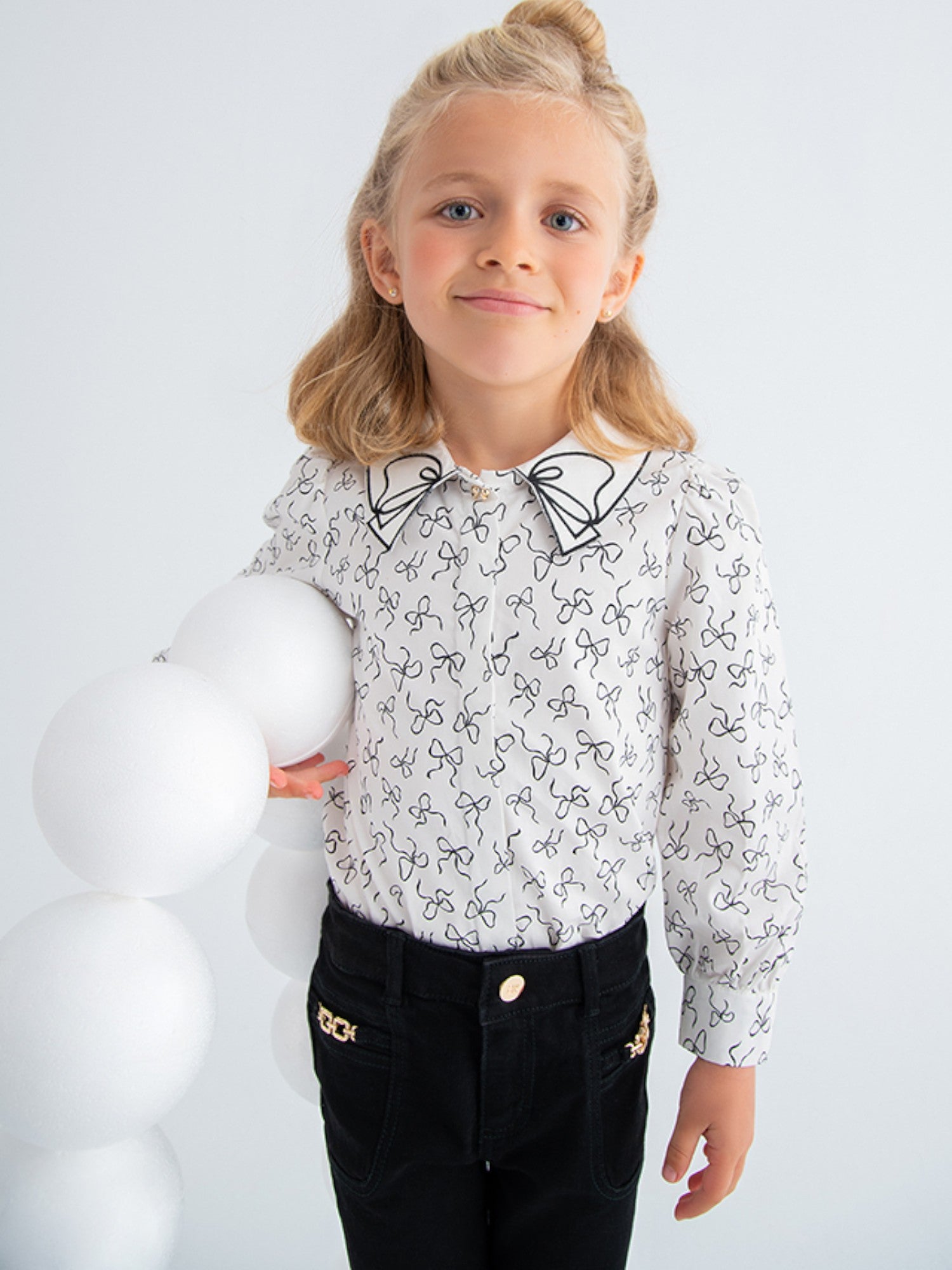 Blusa popelin satinato fiocco Bimba PANNA 5613/3 -  NANU' BABY