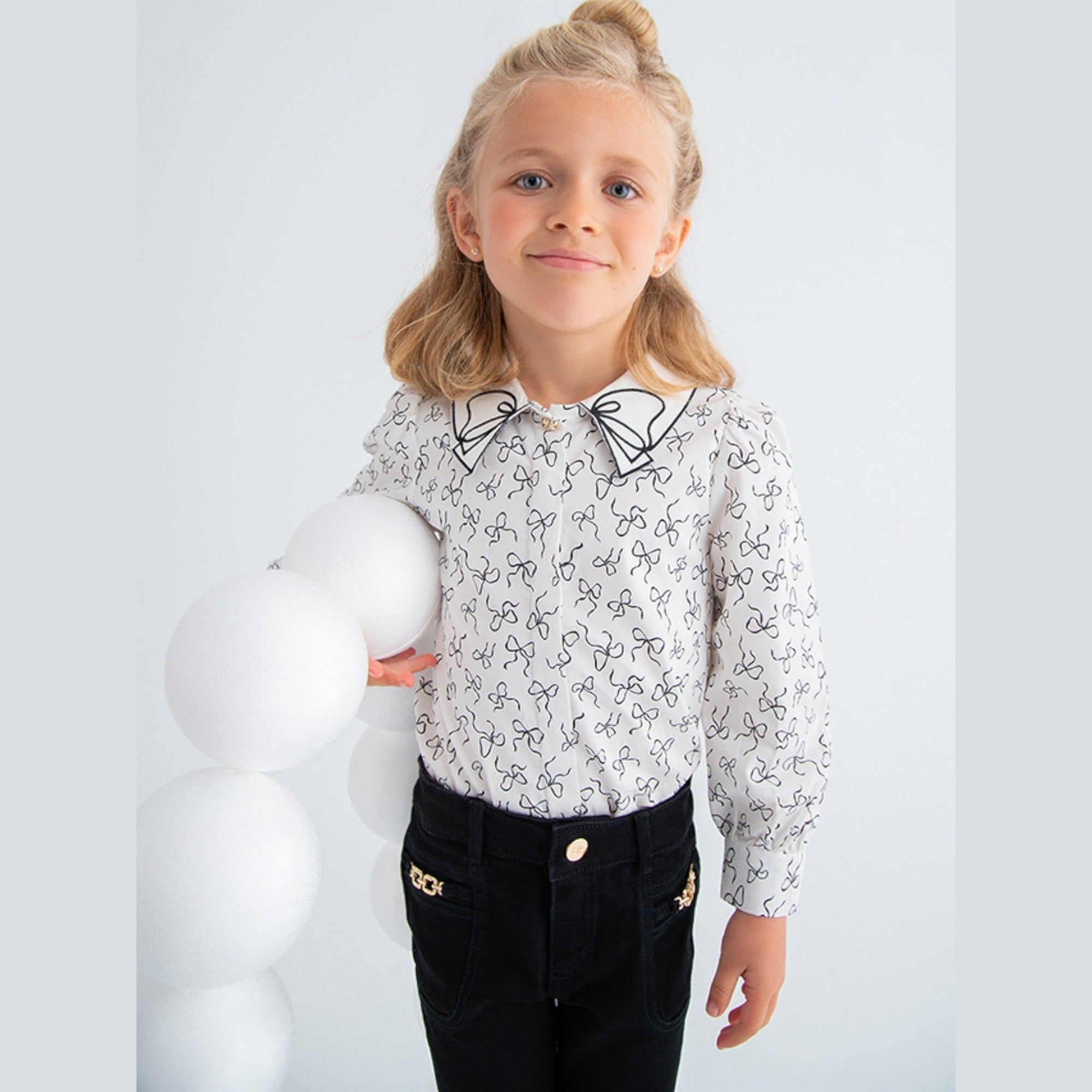 Blusa popelin satinato fiocco Bimba PANNA 5613/3 -  NANU' BABY