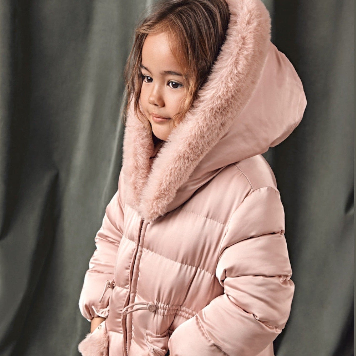 Giubbotto satinato pelo Bimba Rosa 5849/15 -  NANU' BABY