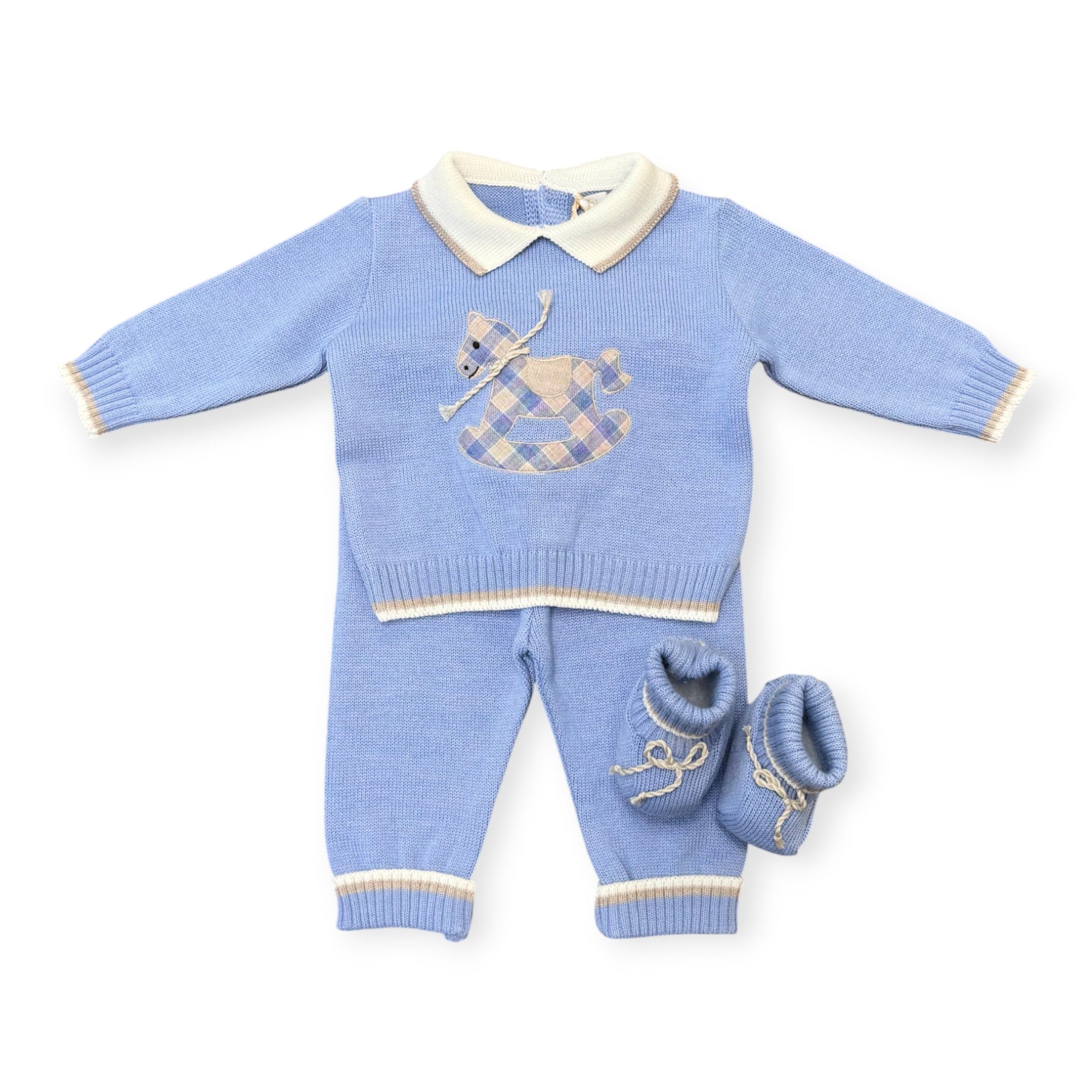Completo nascita Misto Lana AZZURRO Little Horse 7821