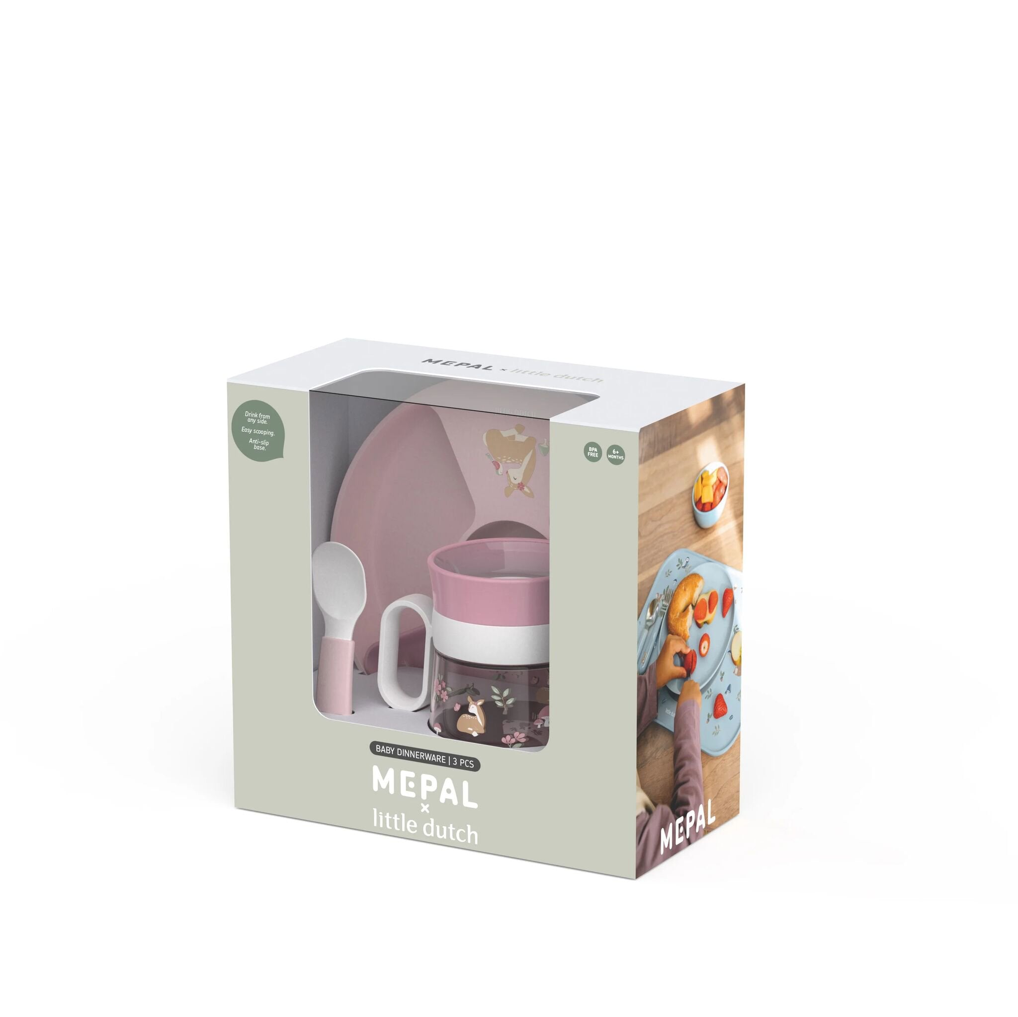 Set pappa Baby 3 pezzi (piatto con divisori, bicchiere e cucchiaio)  Rosa 108040565406 -  NANU' BABY