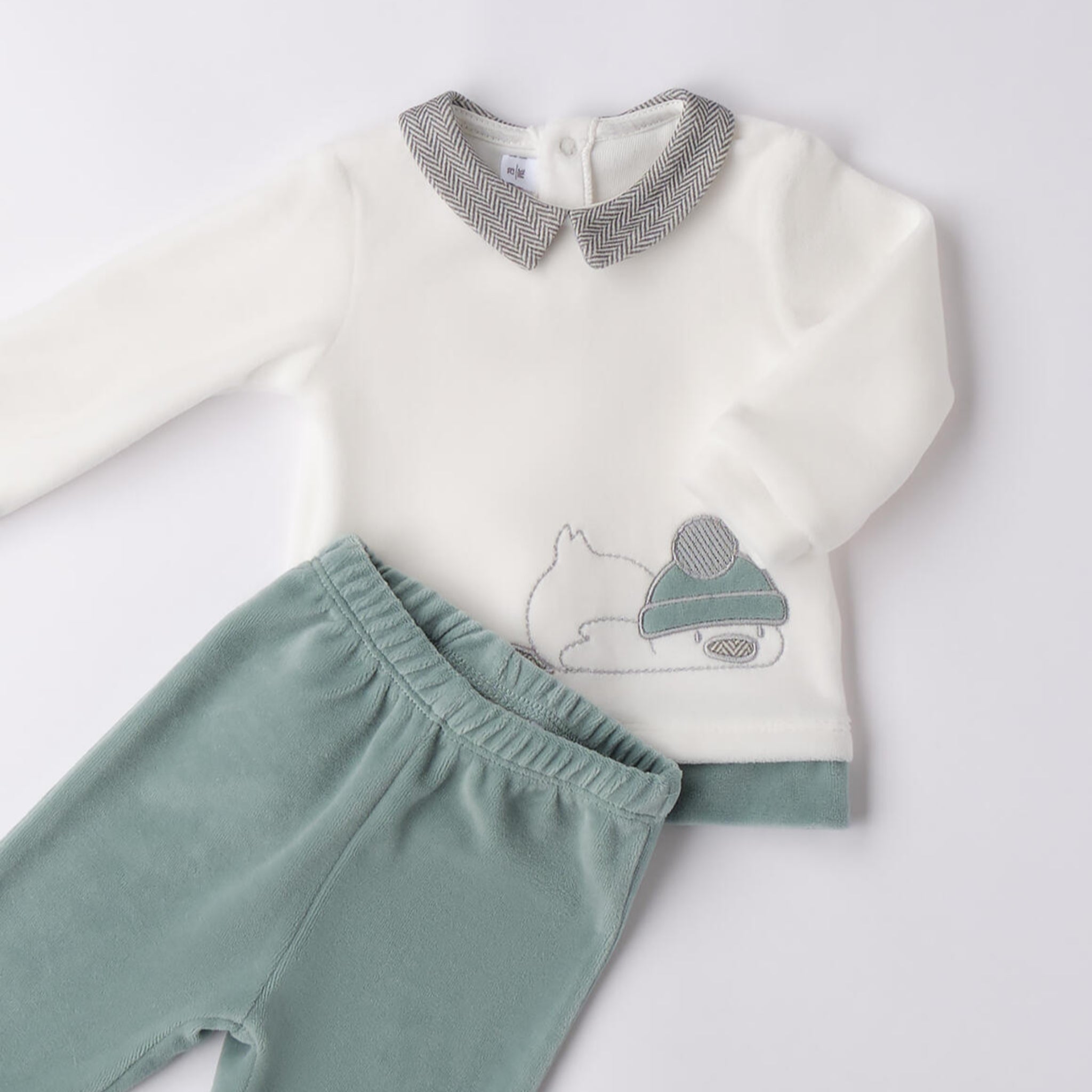 Tutina Due Pezzi Ciniglia Con Piede Neonato Bianco 3F639/112