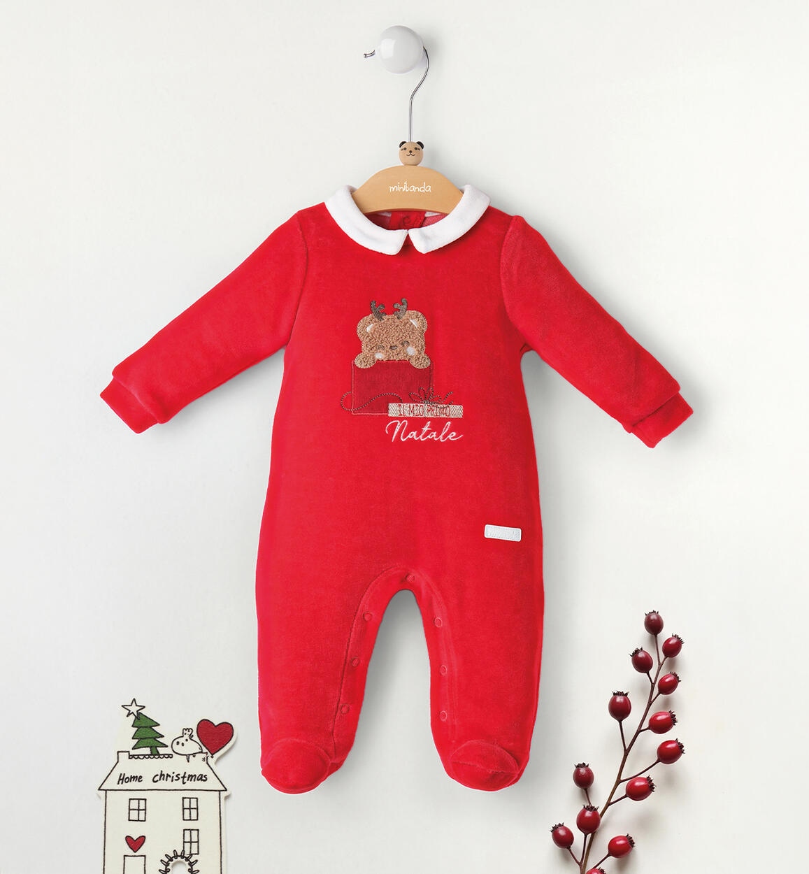 Tutina Natalizia Ciniglia Con Piede Neonato Rosso 3F643/2253