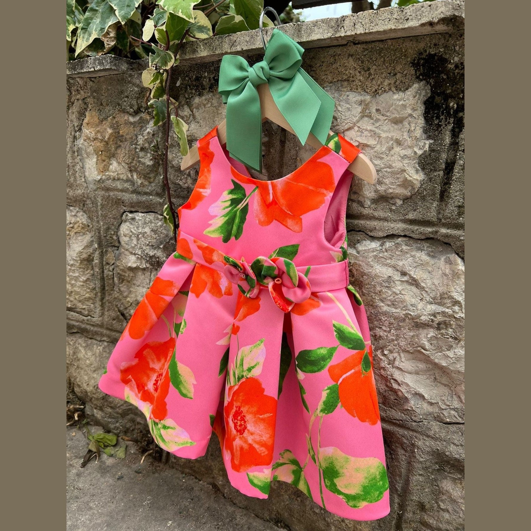 Abito saten stampato Bimba FUCSIA 5021 -  NANU' BABY