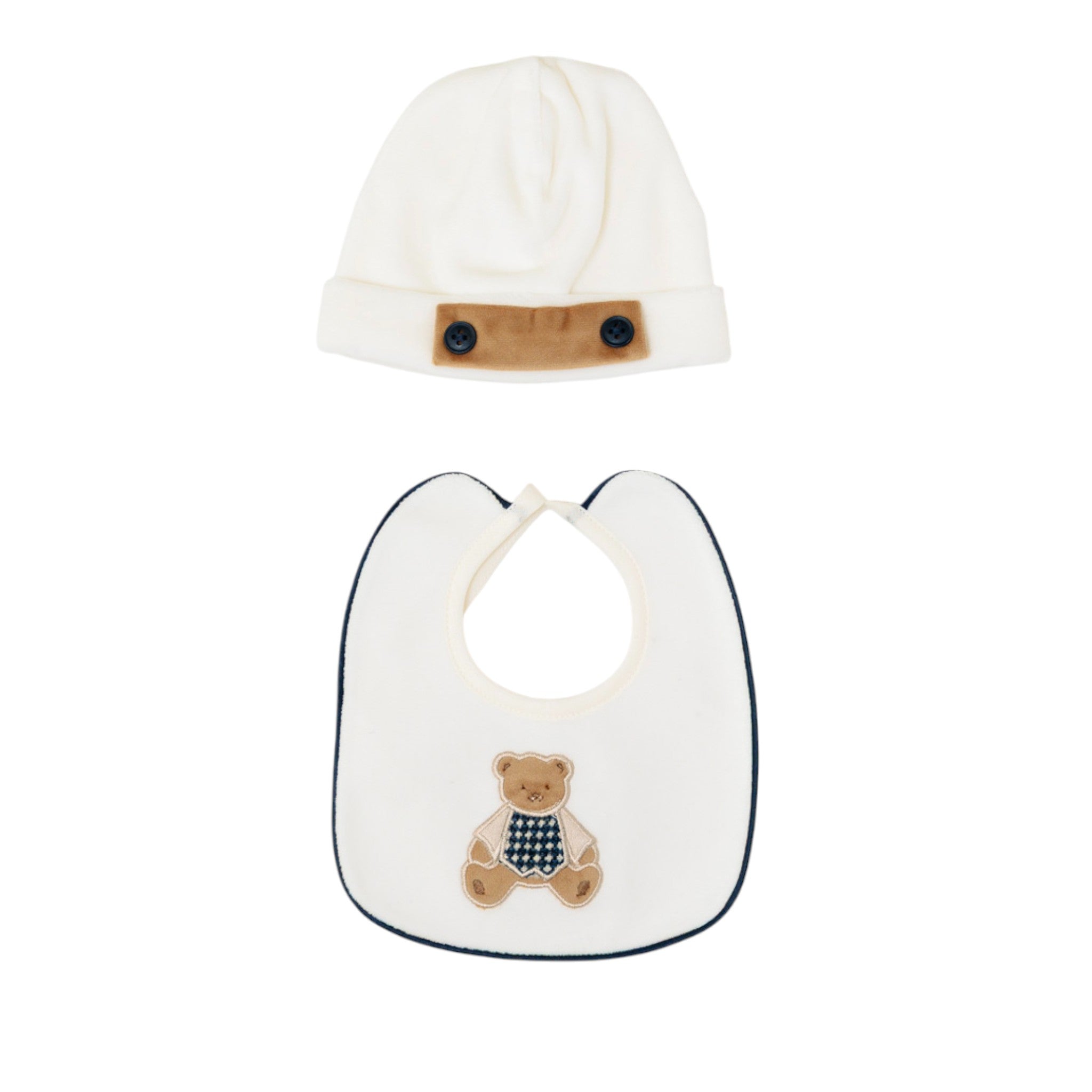 Set Cuffia Bavetta Neonato Ciniglia Panna SARTORIA DEI PICCOLI (cod. LR1111)