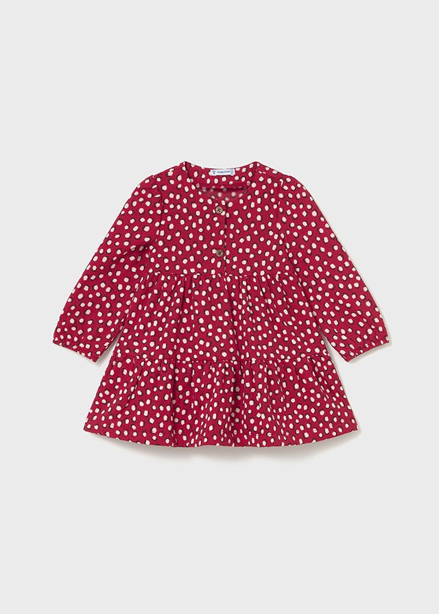 Abito Neonata Maniche Lunghe Rosso Pois Cotone 2915/40